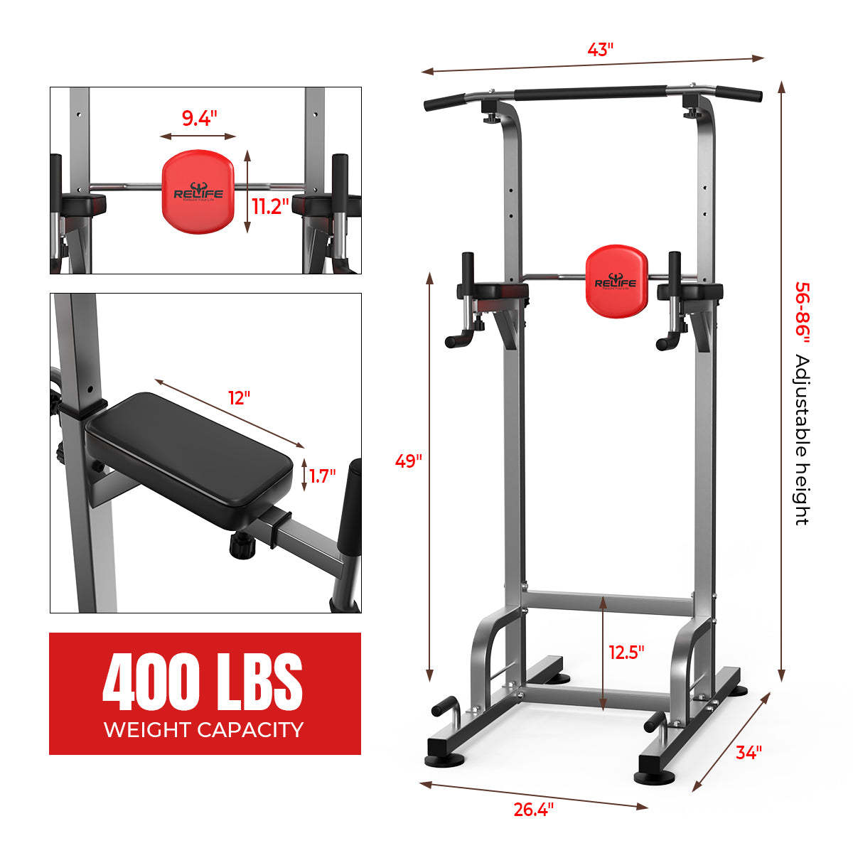 2026 Relife Best Power Tower Workout Pull Up Station for Home Gym