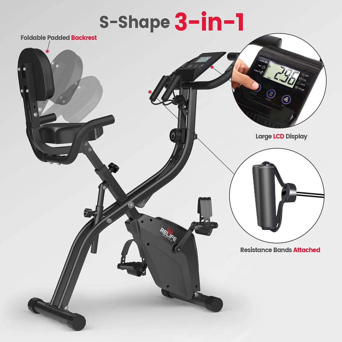 RELIFE 3 in 1 Exercise Bike Folding Exerpeutic Bike