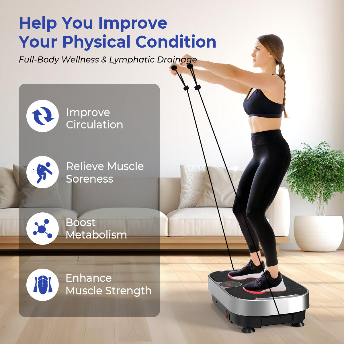 Bluetooth Enabled Vibration Plate with Loop Bands for Home Gym