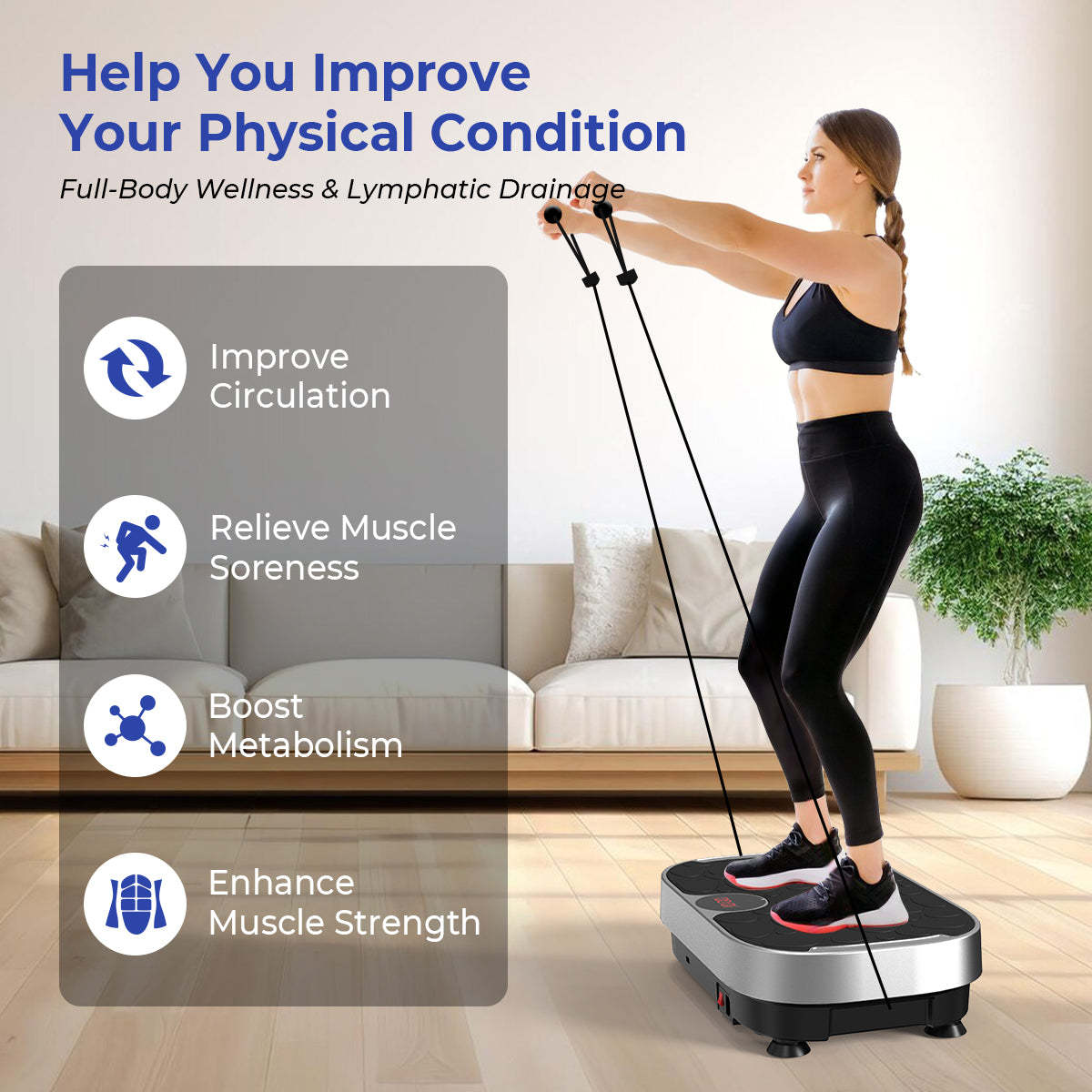 Bluetooth Enabled Vibration Plate with Loop Bands for Home Gym
