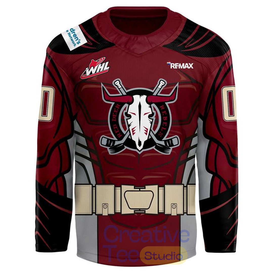 Red Deer Rebels Superhero Design for Children Foundation Custom Hockey Jersey