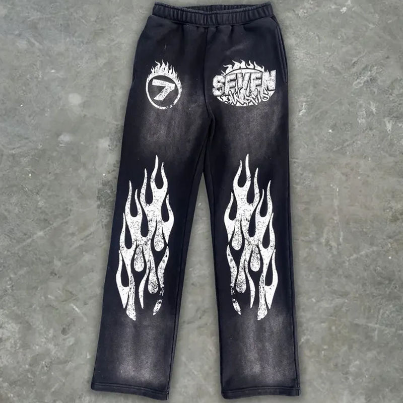 Flame Seven Casual Street Retro Washed Two-piece Suit