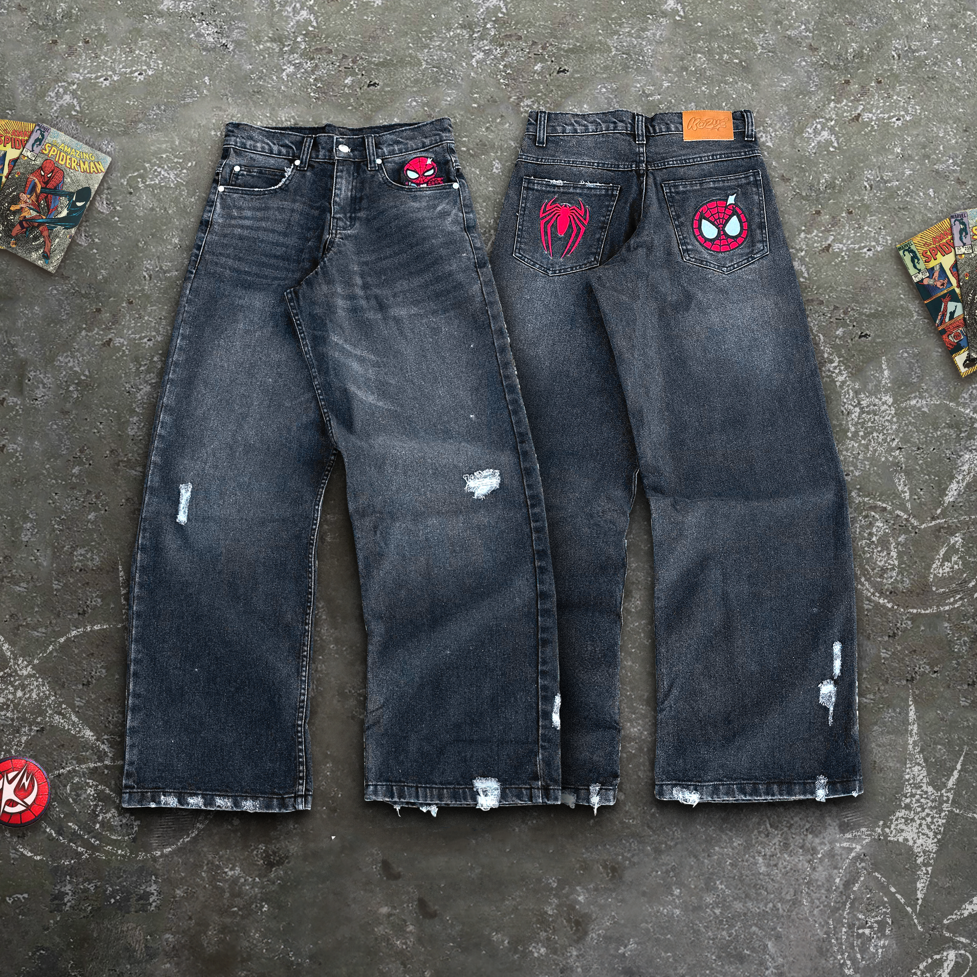 2024 "SPIDEY SOCIETY" WASH BAGGY DENIM JEANS