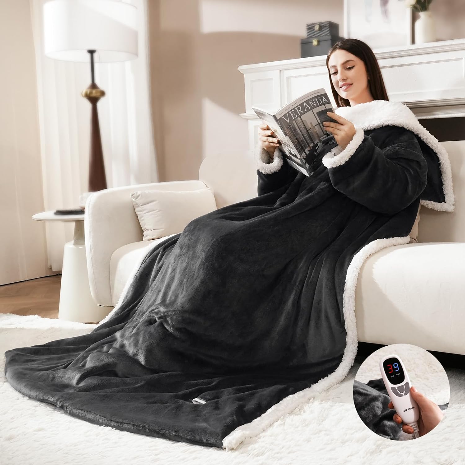 Heated Blanket Throw with Foot Pocket