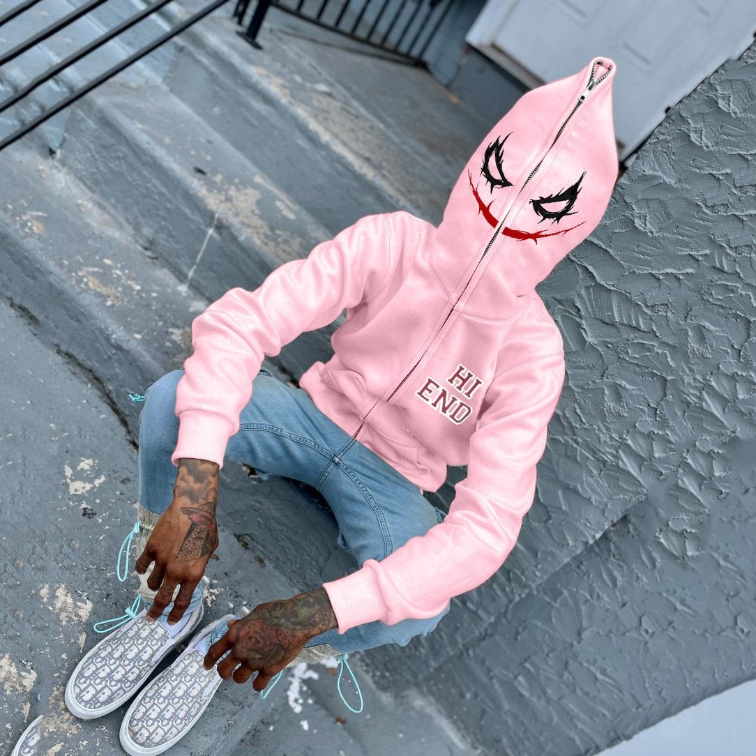 Personalized fashion retro street pattern loose full zipper hoodie