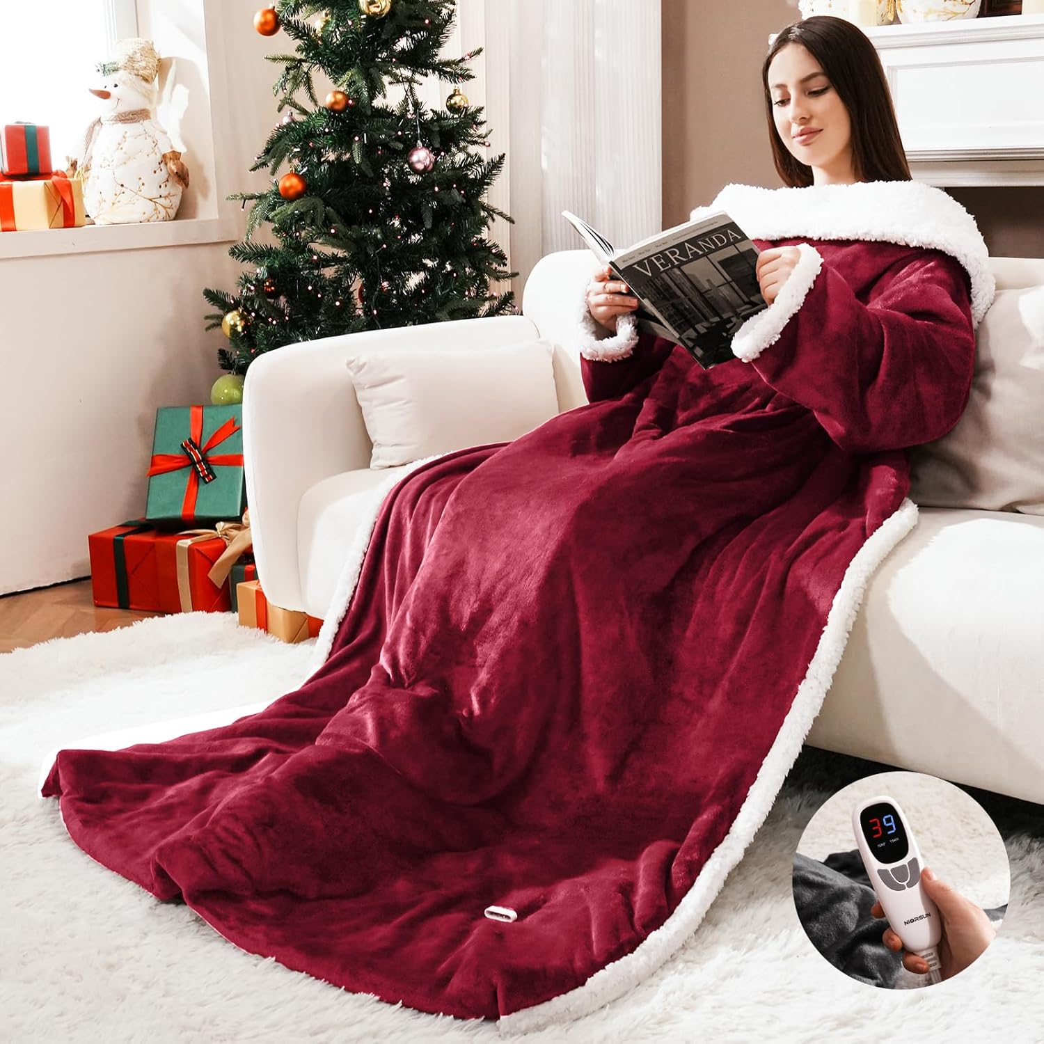 Heated Blanket Throw with Foot Pocket