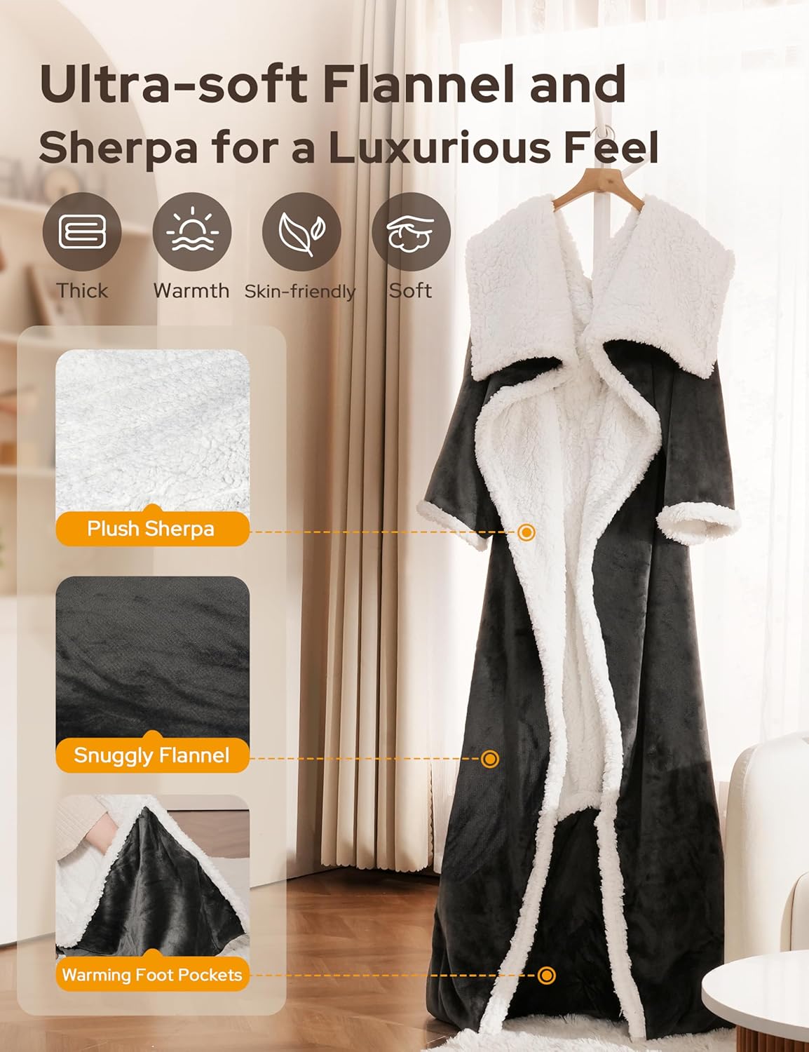 Heated Blanket Throw with Foot Pocket