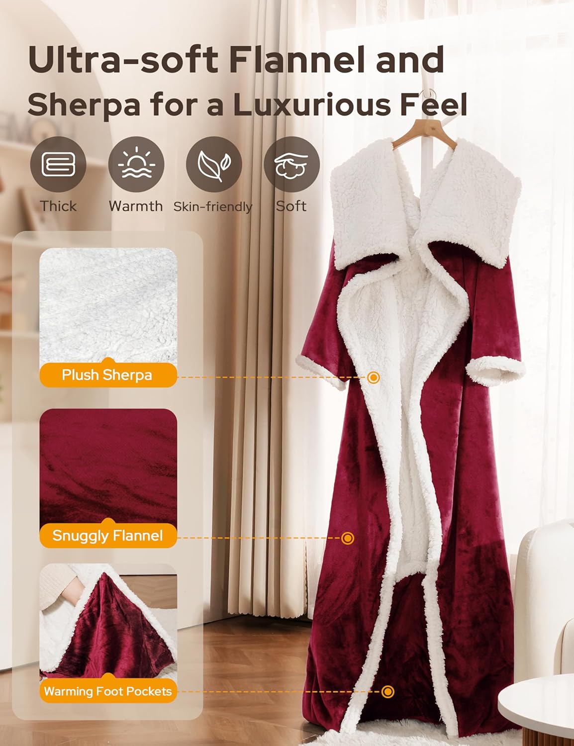 Heated Blanket Throw with Foot Pocket