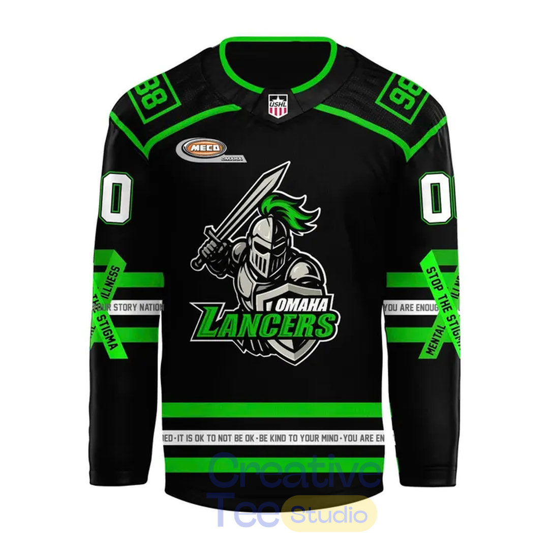 Omaha Lancers 2026 Mental Health Awareness Night Custom Hockey Jersey Omaha Lancers 2026 Mental Health Awareness Night Custom Hockey Jersey