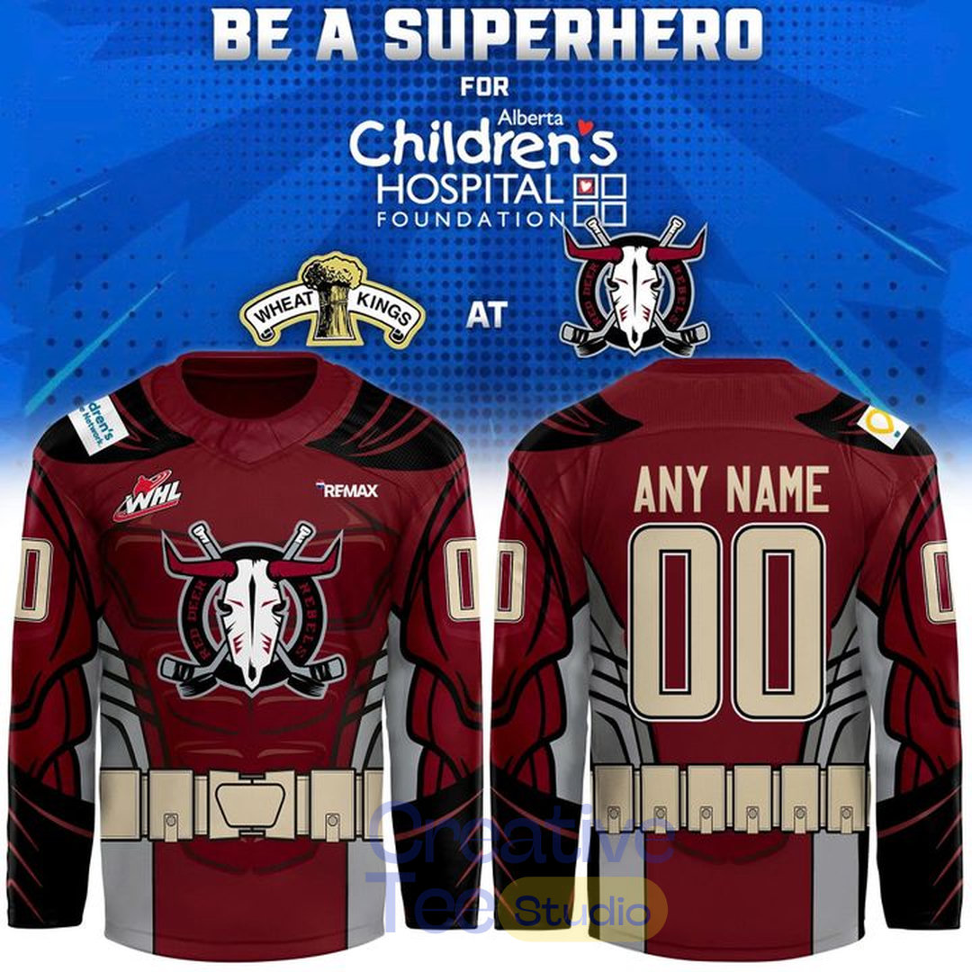 Red Deer Rebels Superhero Design for Children Foundation Custom Hockey Jersey