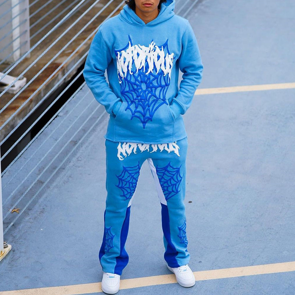 Notorious Spider Web Print Hoodie Sweatpants Two Piece Set