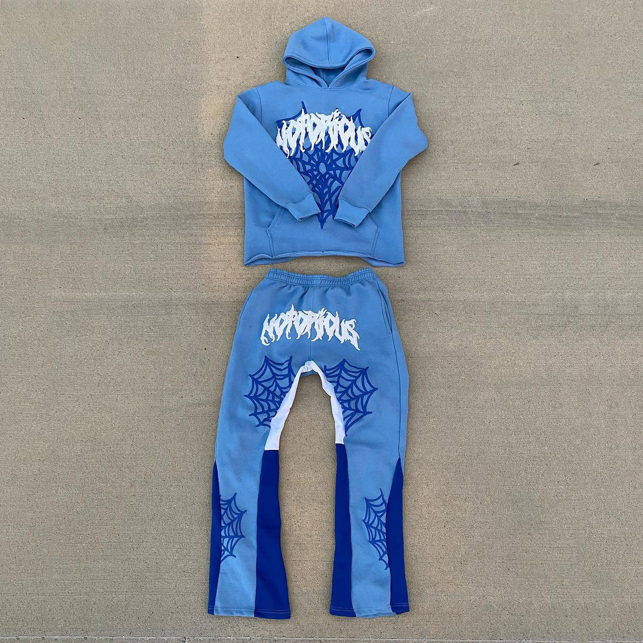 2024 Notorious Spider Web Print Hoodie Sweatpants Two Piece Set