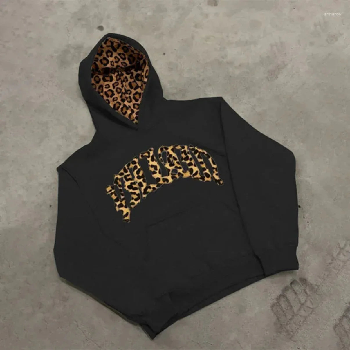 Leopard Print Hoodie-GREY
