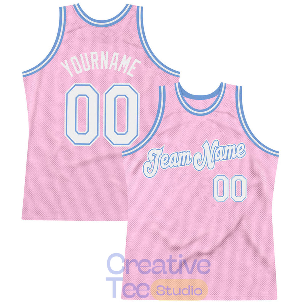 Custom Light Pink White-Light Blue Throwback Basketball Jersey Custom Light Pink White-Light Blue Throwback Basketball Jersey