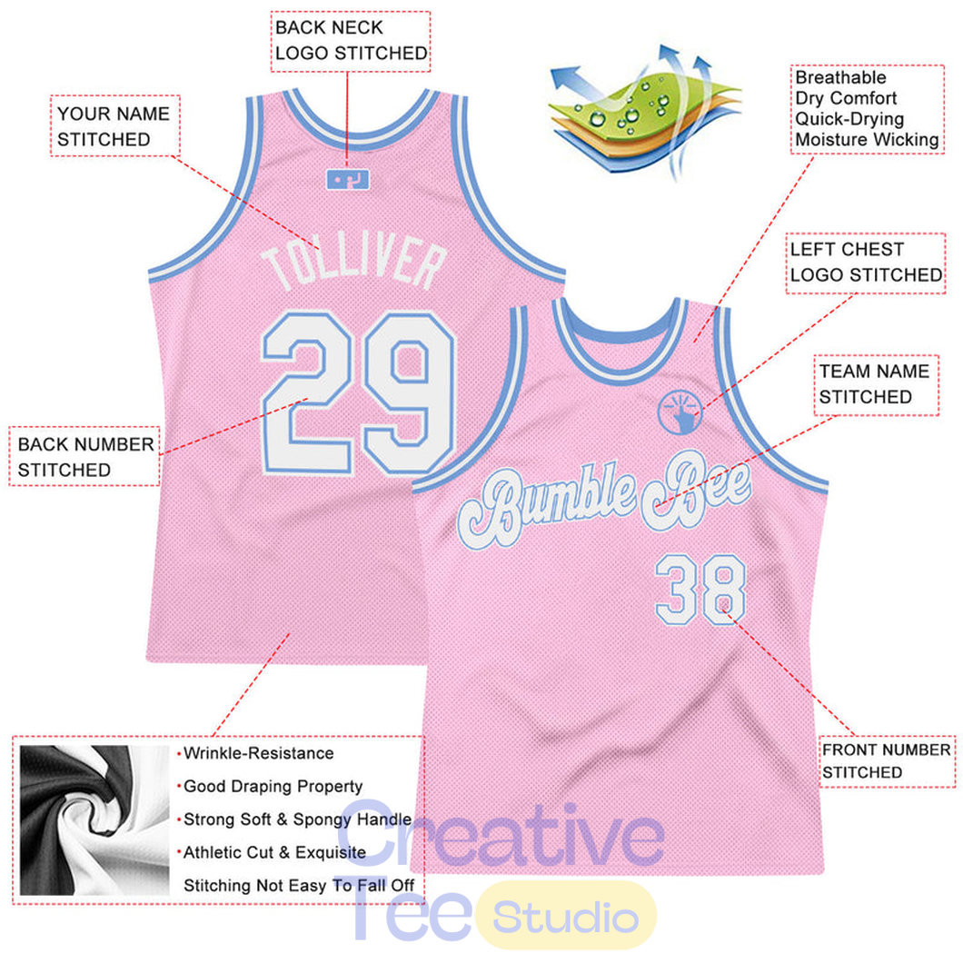 Custom Light Pink White-Light Blue Throwback Basketball Jersey Custom Light Pink White-Light Blue Throwback Basketball Jersey