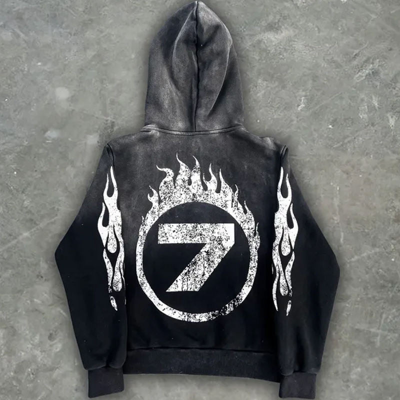 Flame Seven Casual Street Retro Washed Two-piece Suit