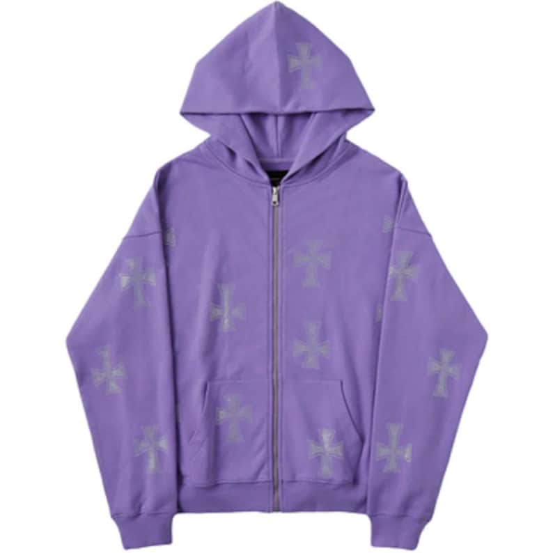 Multi-Color Rhinestone-Studded Zip-Up Hoodie With Hood