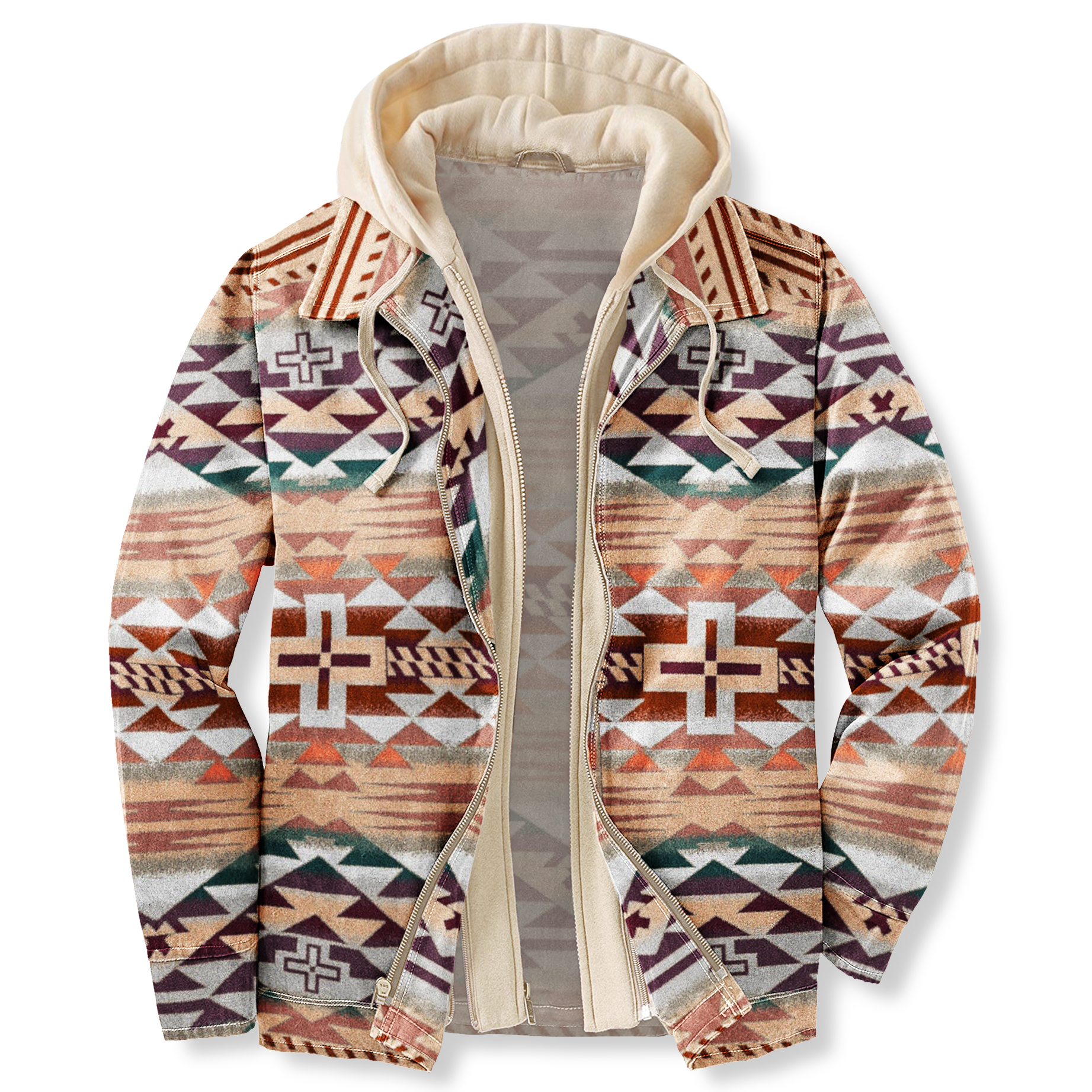 Men's Autumn & Winter Outdoor Casual Vintage Ethnic Print Hooded Jacke