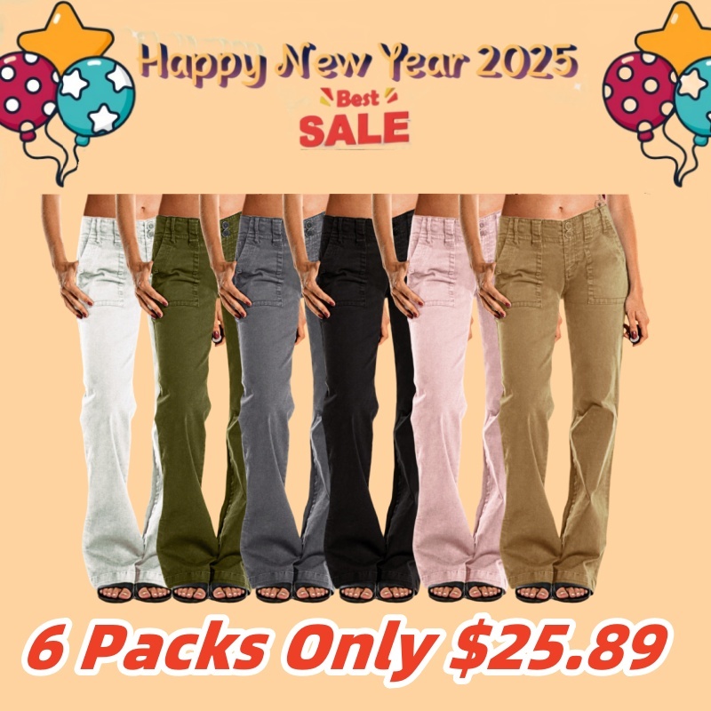 Double Button Mid Waist Straight Leg Pants