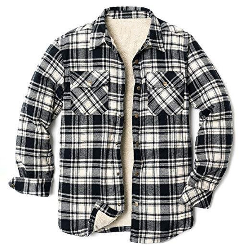 Mens Plaid Thick Plush Casual Jacket