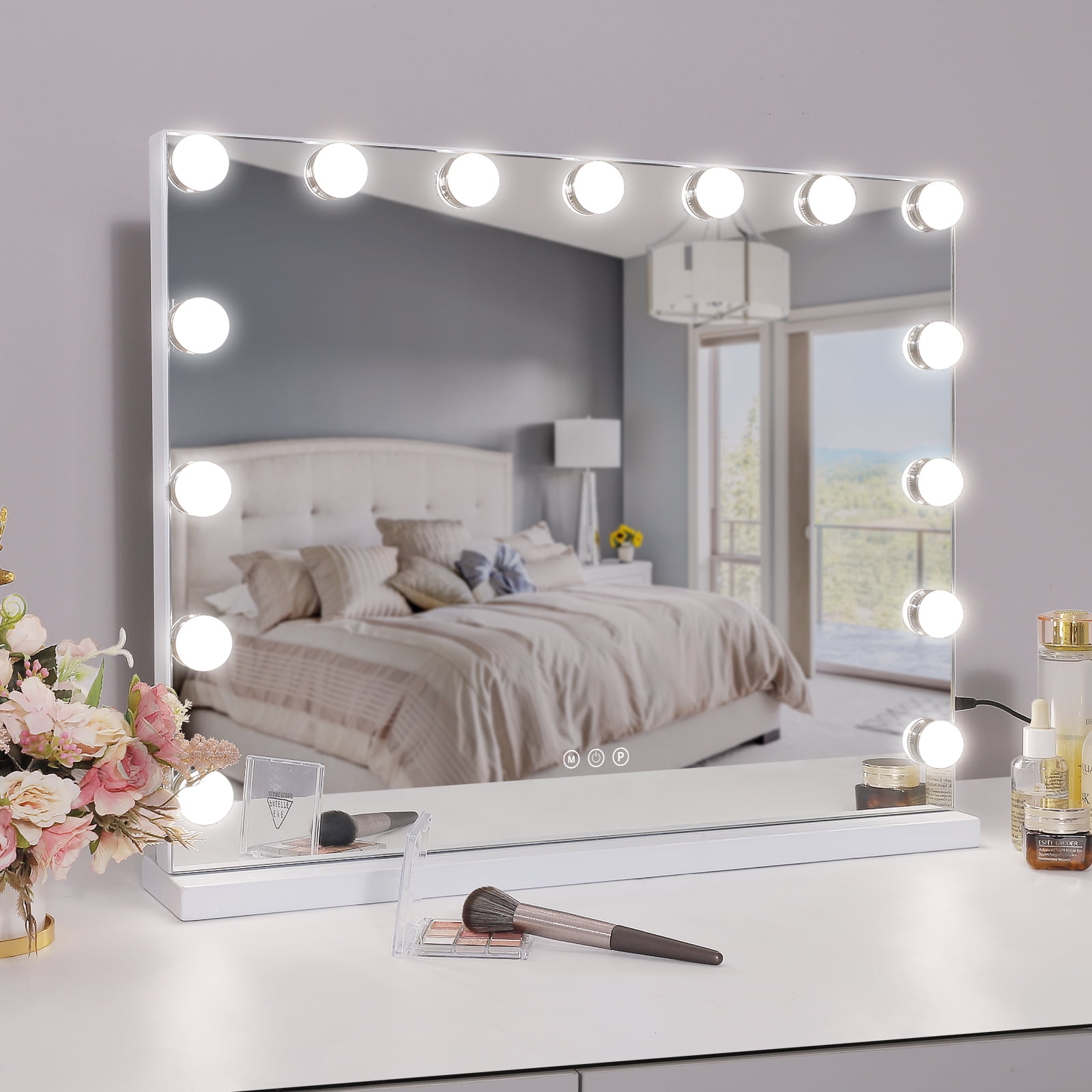 Large Hollywood Vanity Mirror with Lights Wall Mount Tabletop Metal Wh