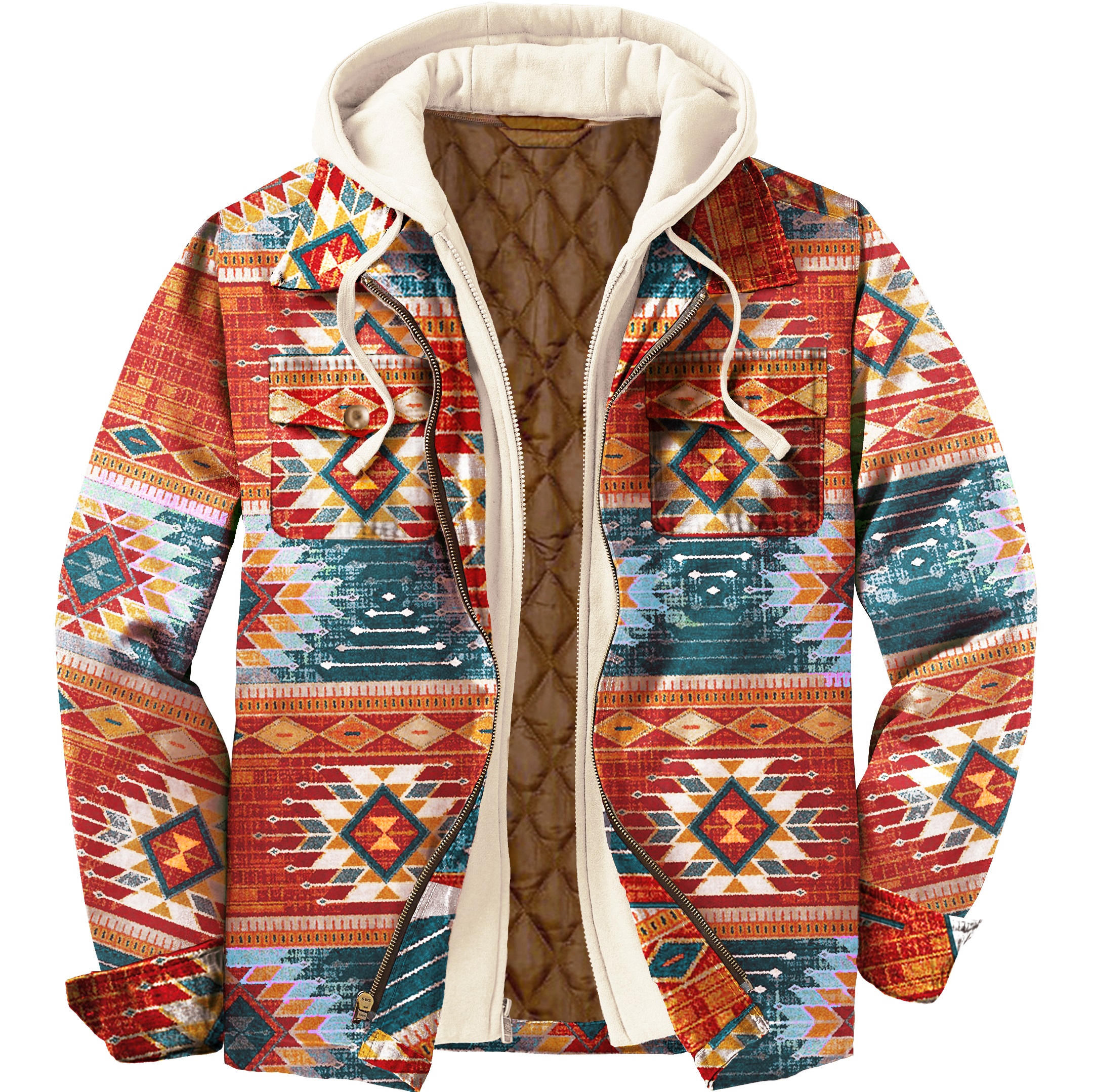 Men's Western Tribal Print Cowboy Hooded Jacket