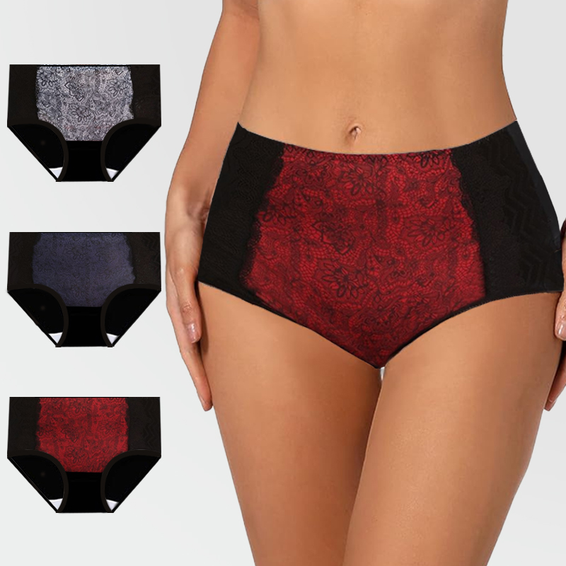 (3-Pack) Women's High-Waisted Lace Moisture-Wicking Panties