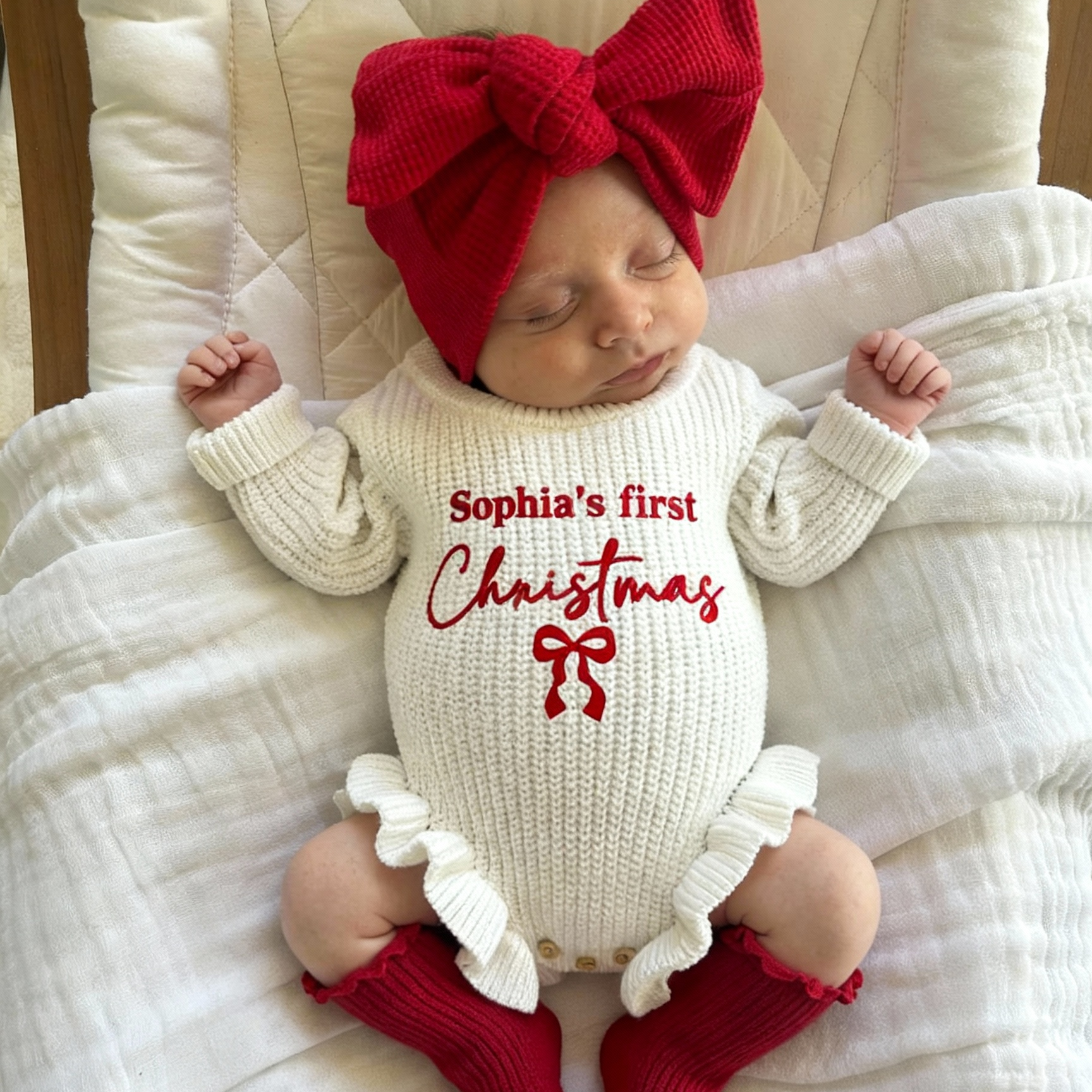 Newborn Custom Name First Christmas Sweater Romper