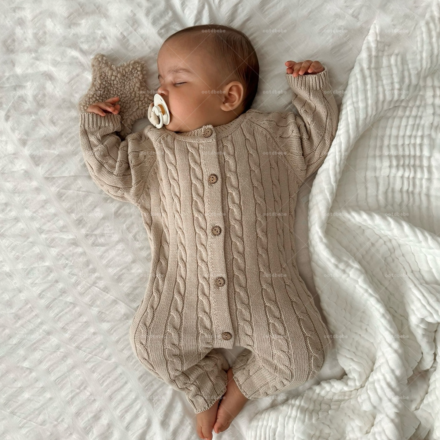 Newborn Solid Neutral Knitting Jumpsuit