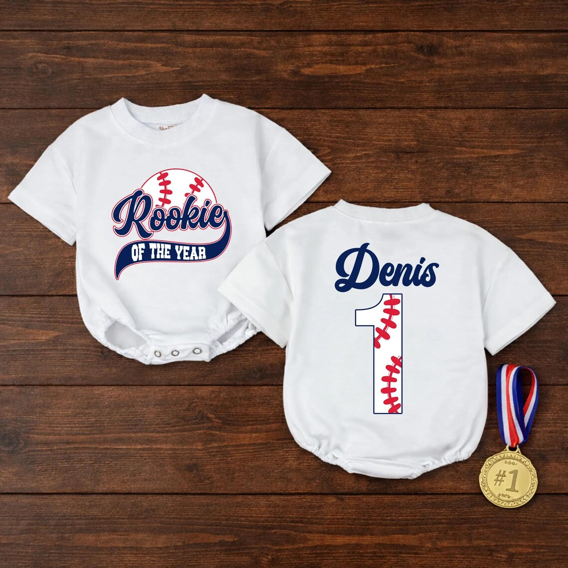 Baby Rookie Of The Year Custom Name Romper