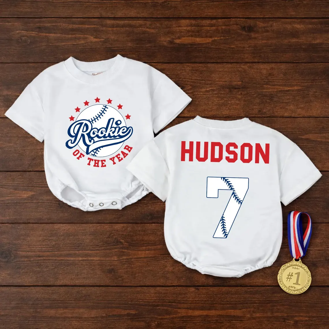 Baby Rookie Of The Year Custom Name Romper