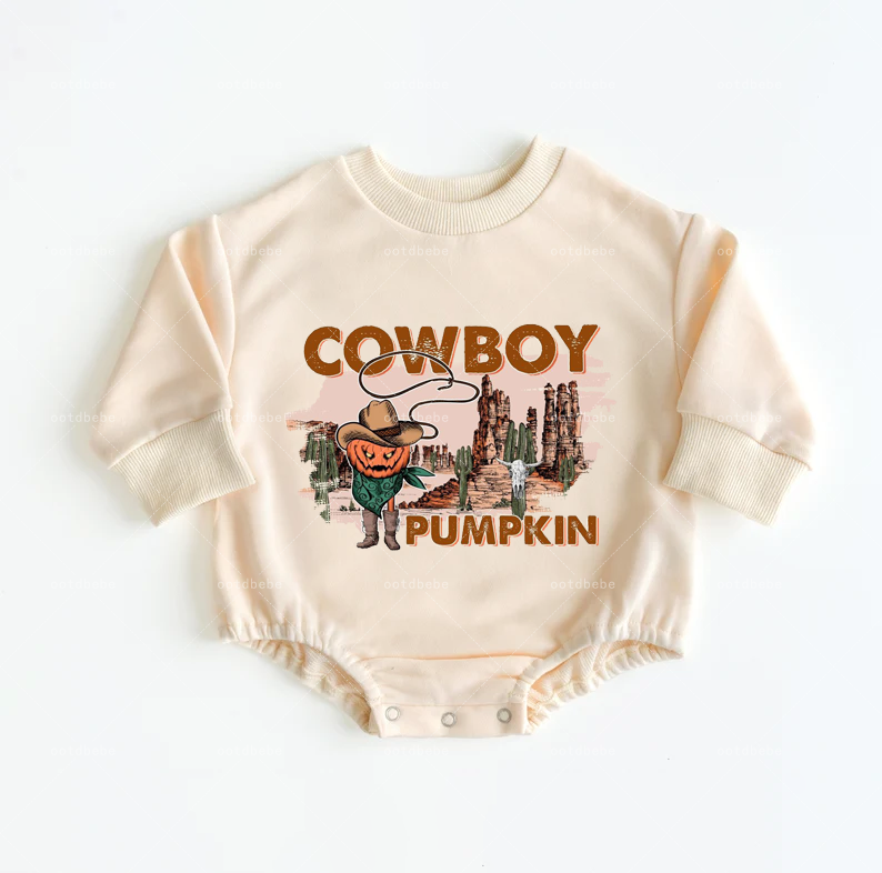 Baby Cowboy Pumpkin Romper