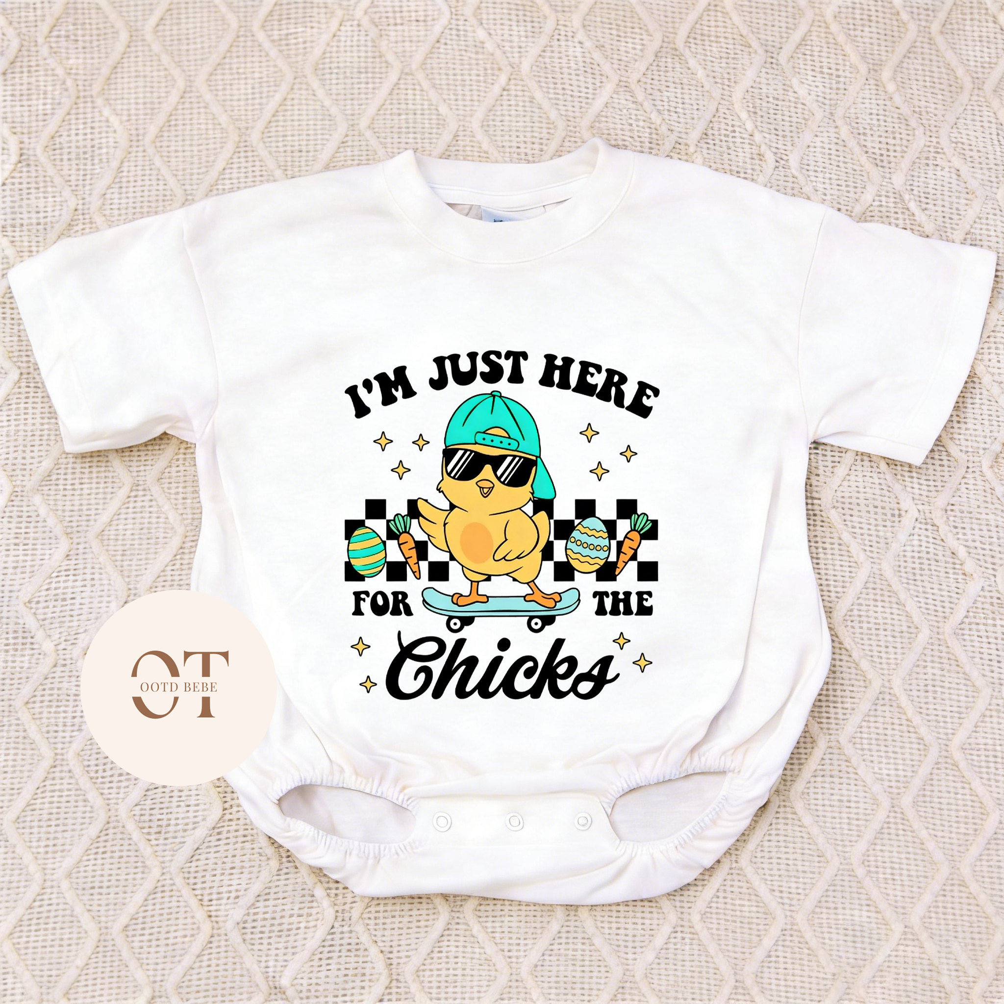 Baby I Am Just Here For The Chicks Romper