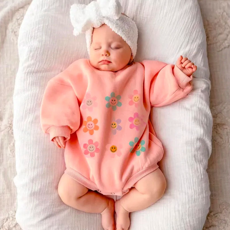 Baby Flower Smiley Print Romper.