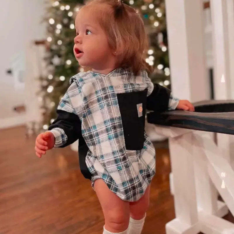 Baby Plaid Hoodie Romper.