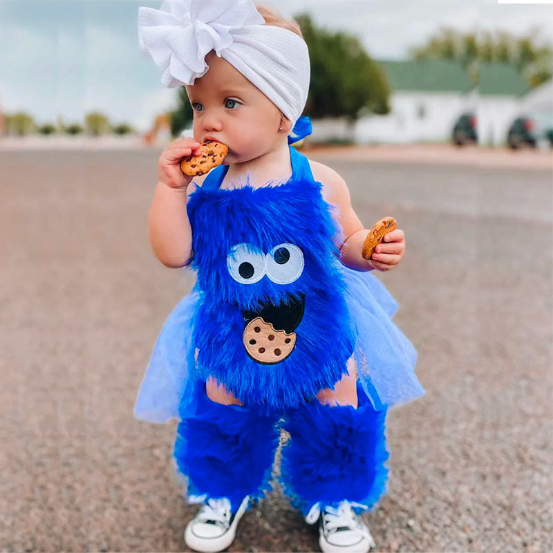 Baby Cookie Monster Romper+ Leg Warmers.