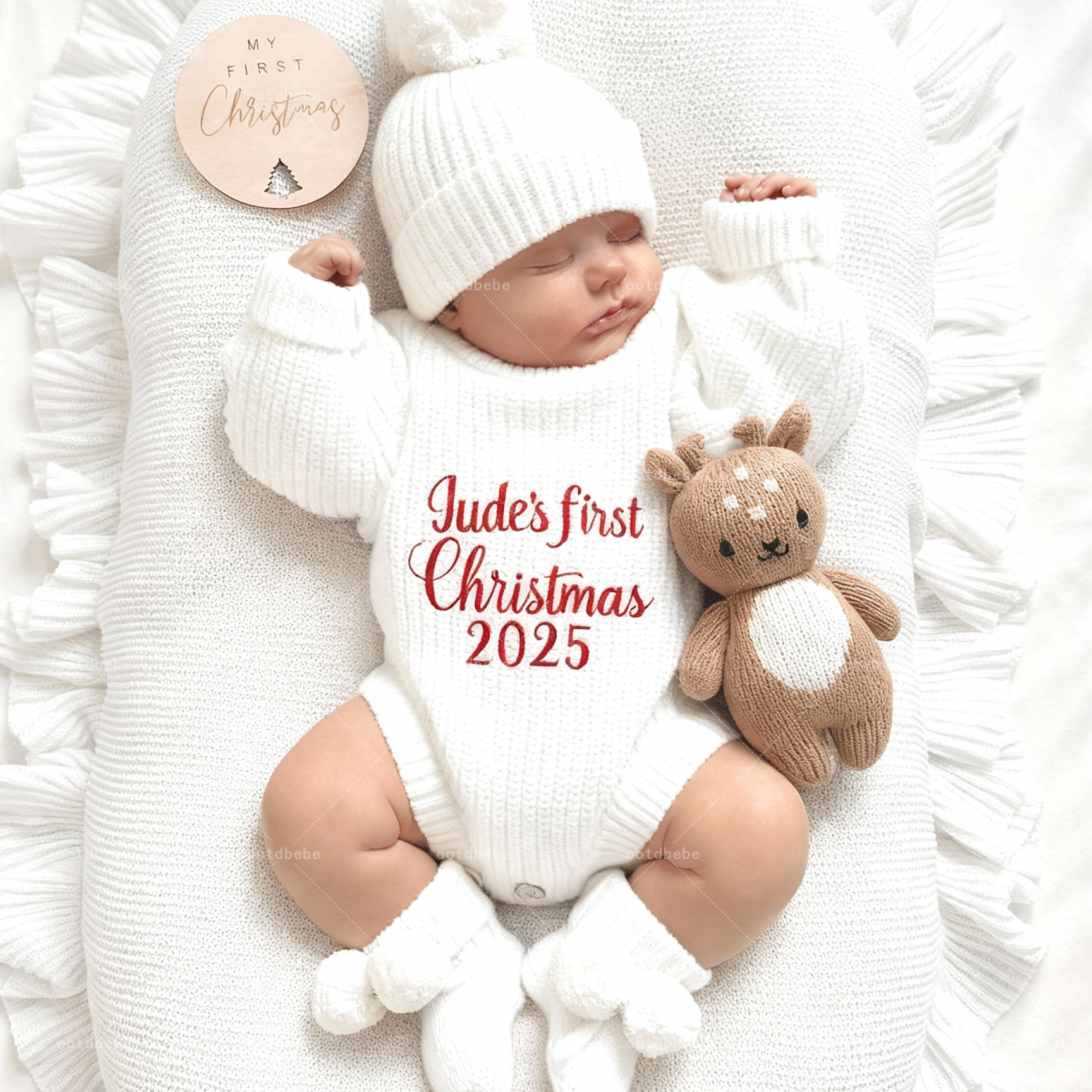 Newborn Custom Name First Christmas Sweater Romper