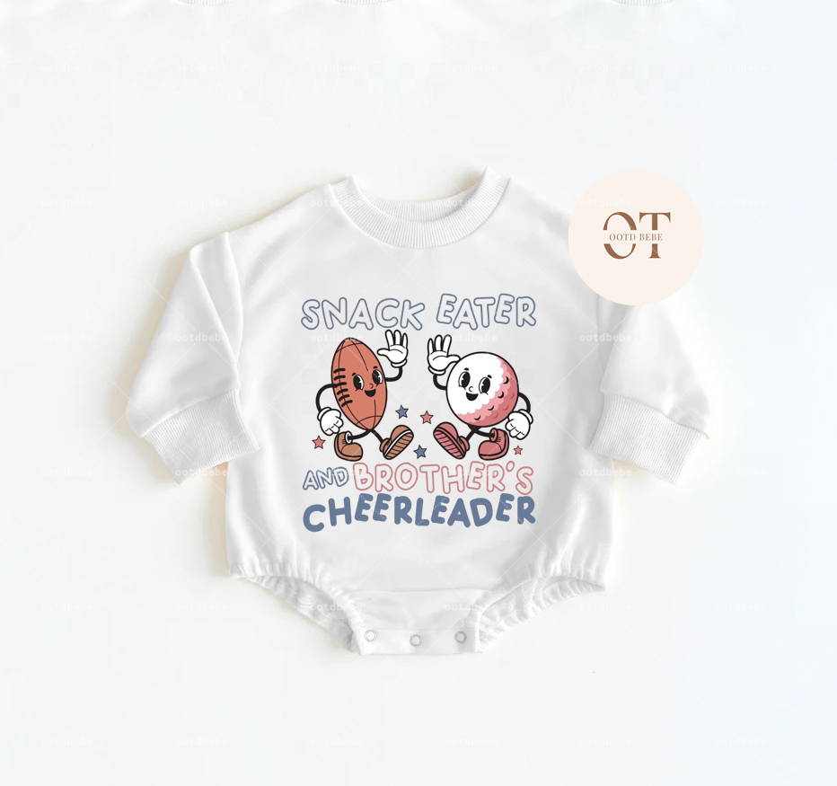 Baby Snack Eater And Brother's Cheerleader Romper