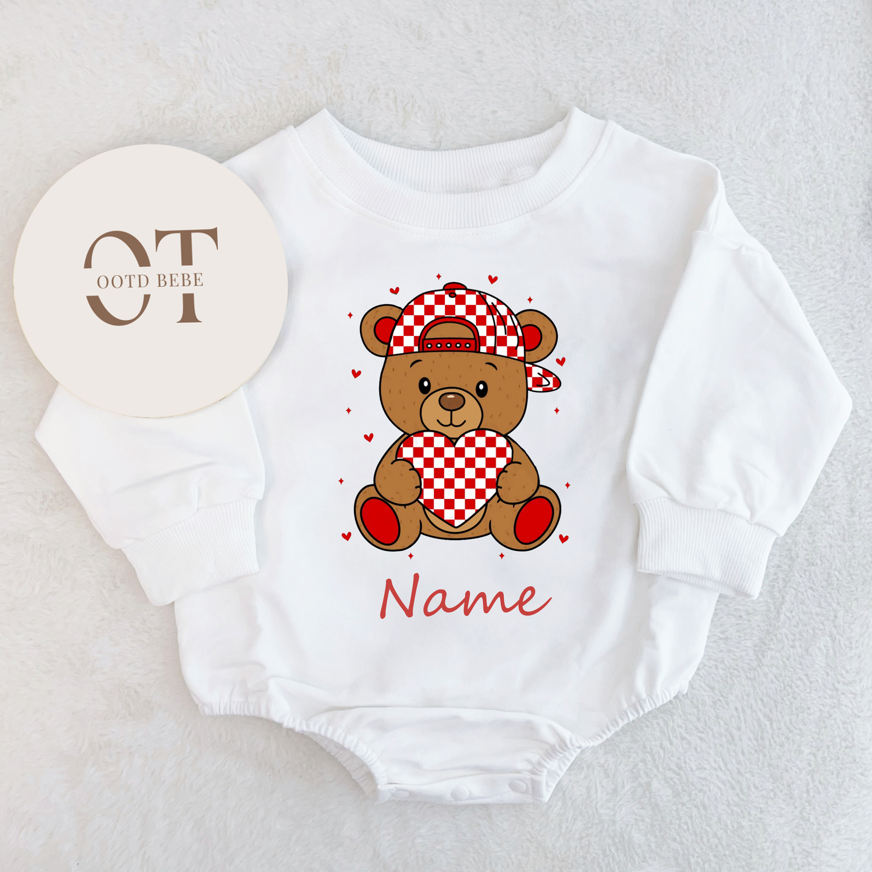 Baby Valentine's Day Bear Custom Name Romper