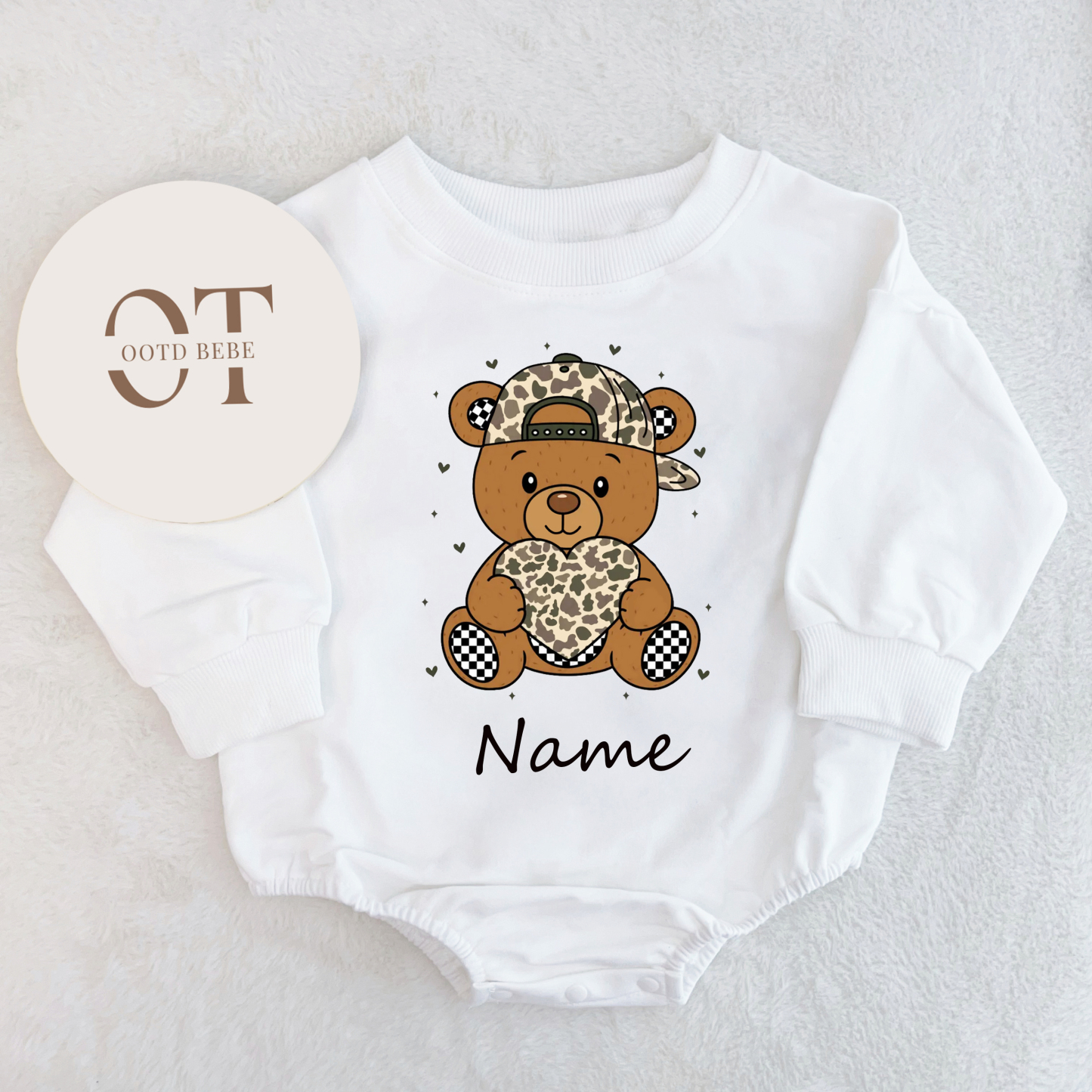 Baby Valentine's Day Bear Custom Name Romper