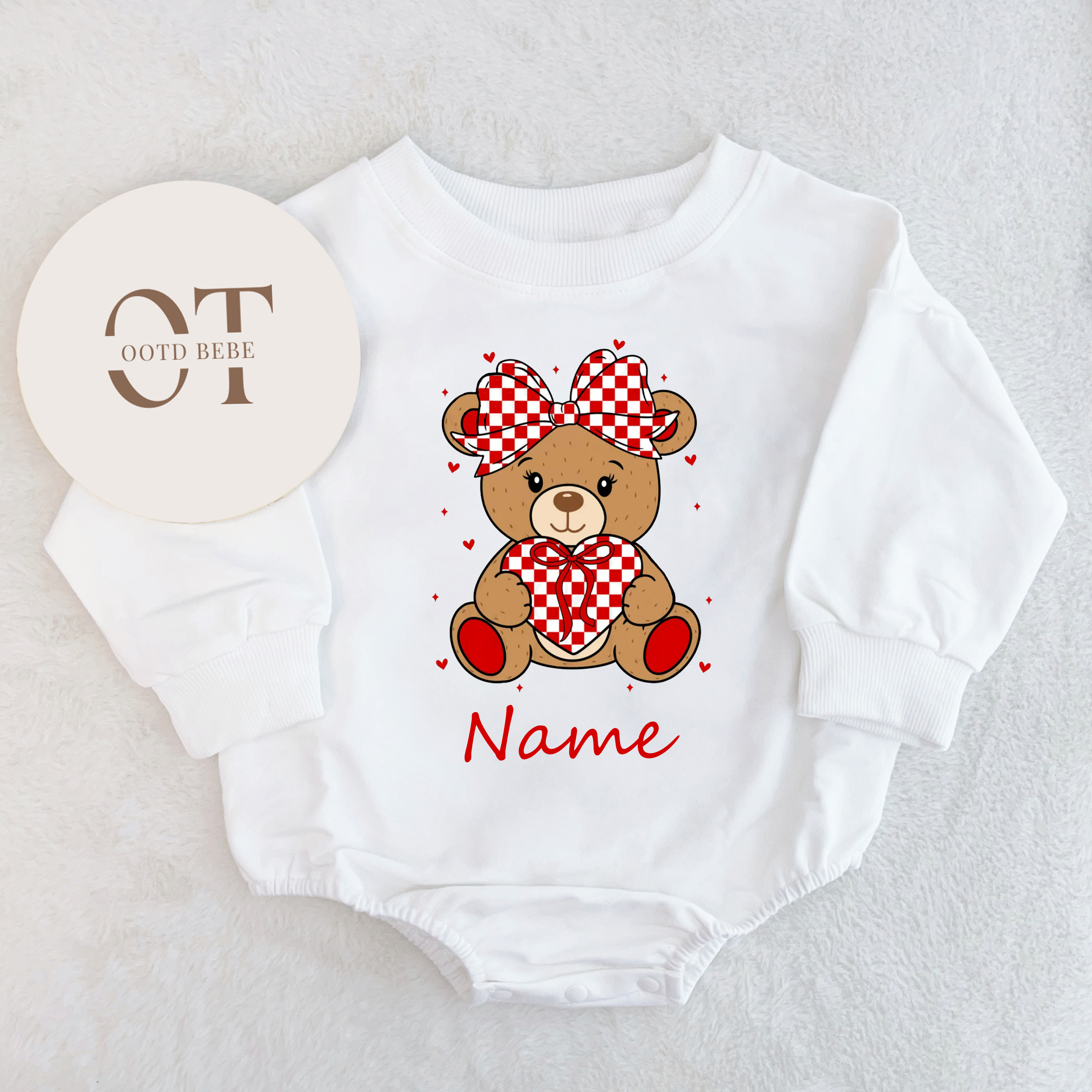 Baby Valentine's Day Bear Custom Name Romper