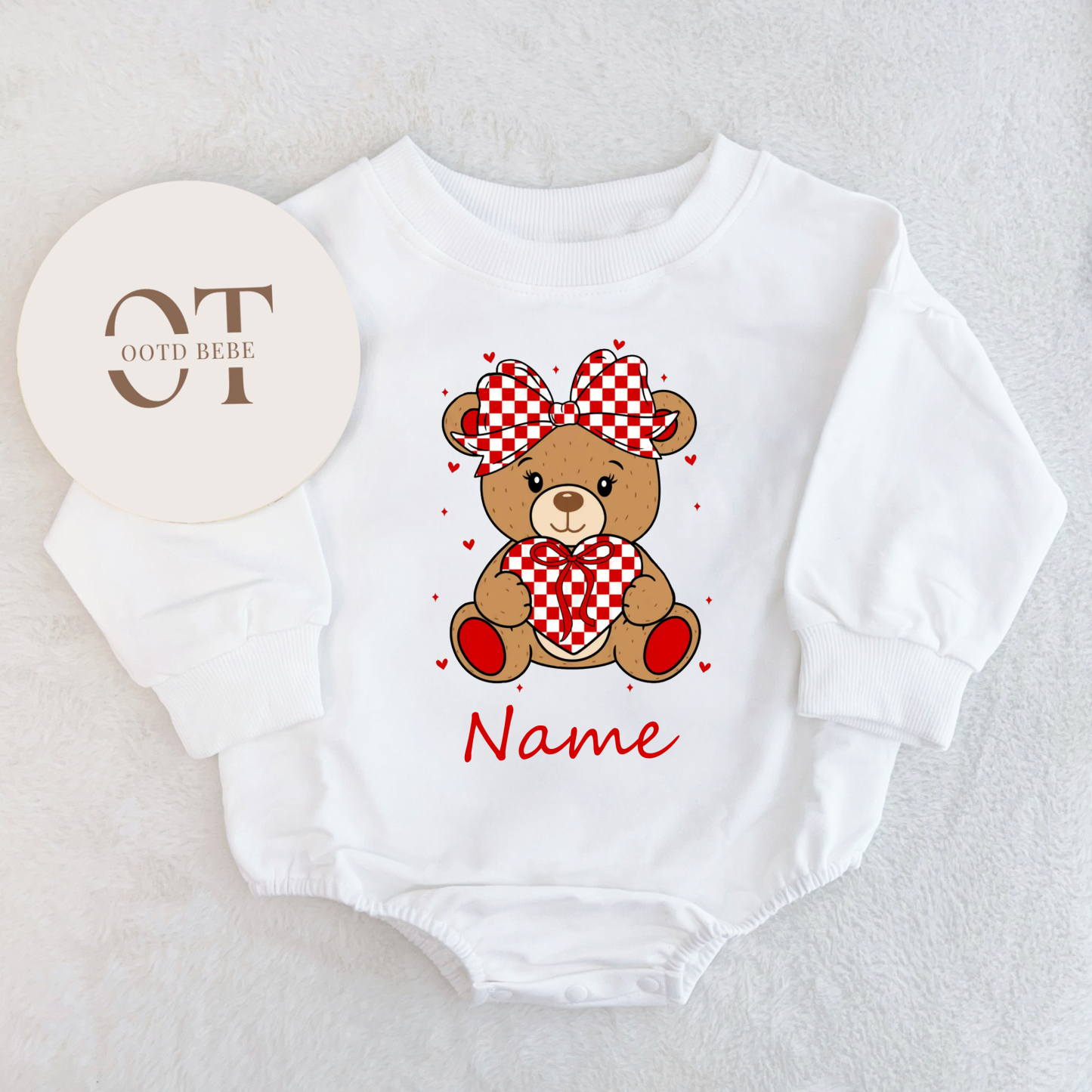 Baby Valentine's Day Bear Custom Name Romper