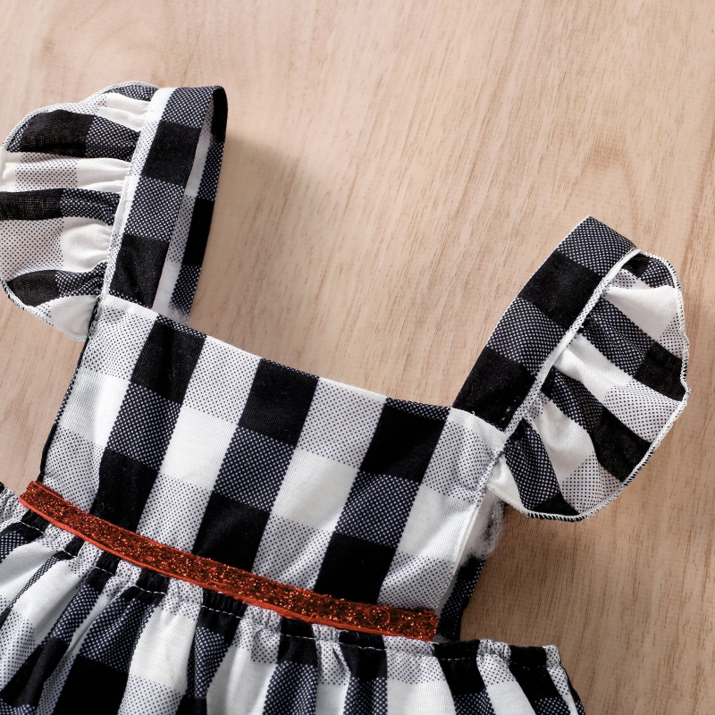 Toddler Girl Black Grid Dress