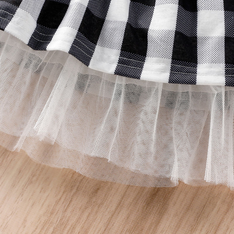 Toddler Girl Black Grid Dress