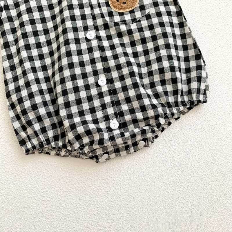 Baby Summer Plaid Polo Bear Romper