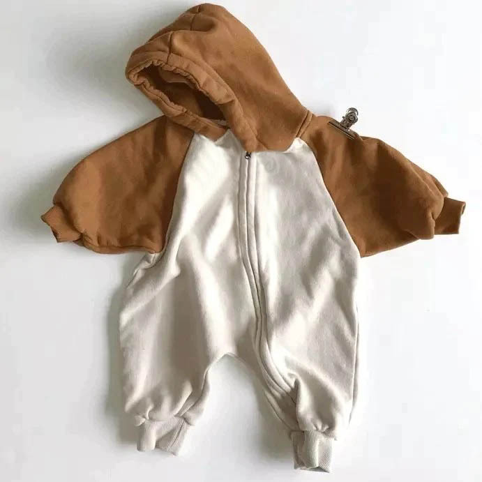 Baby Color Block Hooded Jumpsuit-visikids