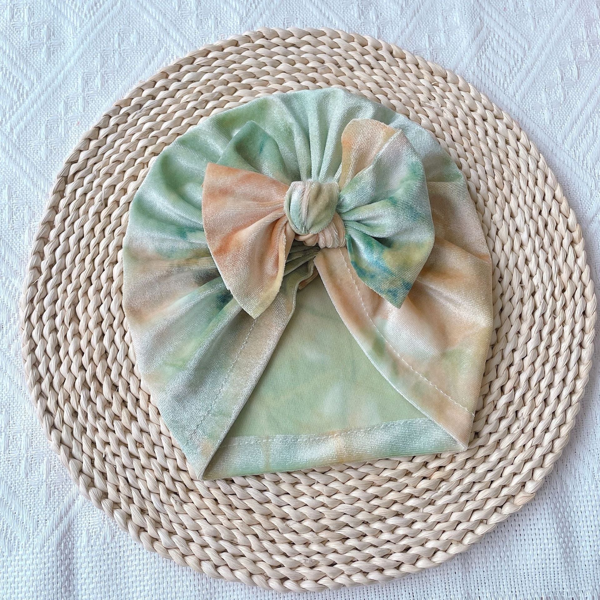 Baby Golden Velvet Lie Dyed Bow Hat