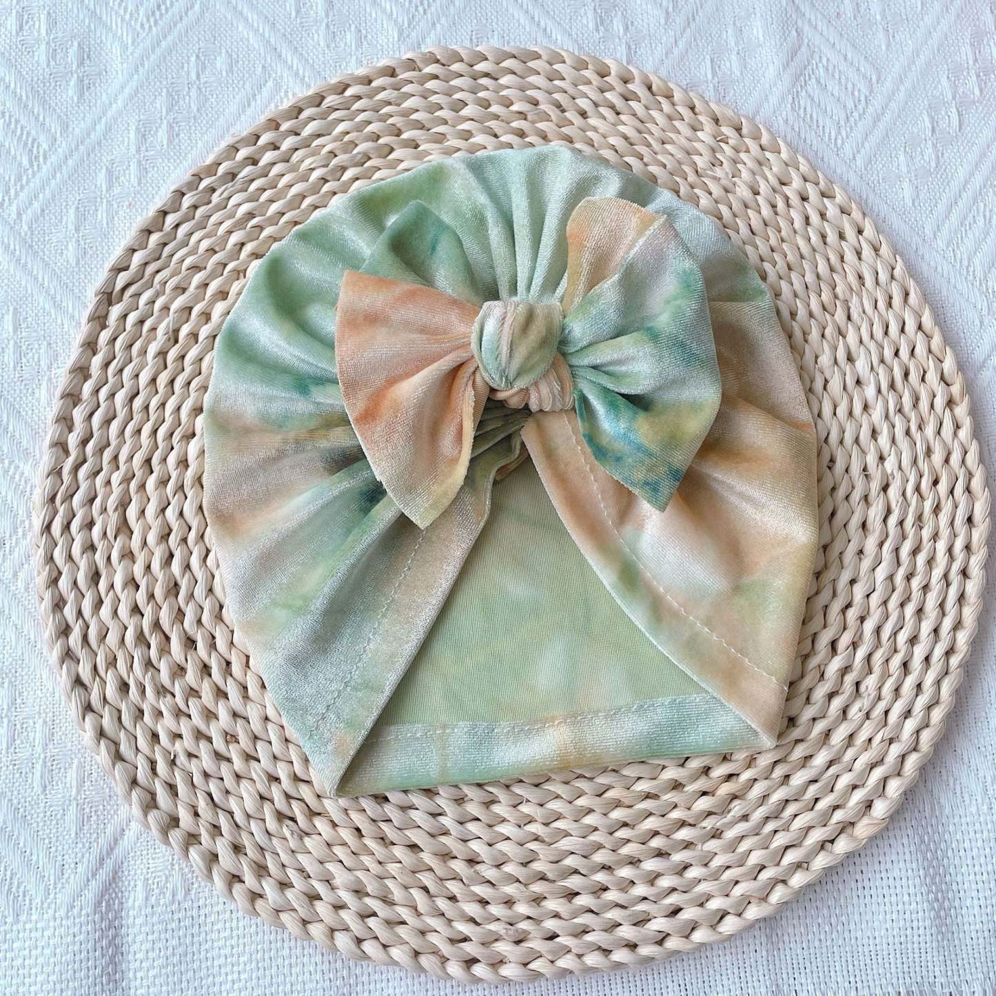 Baby Golden Velvet Lie Dyed Bow Hat