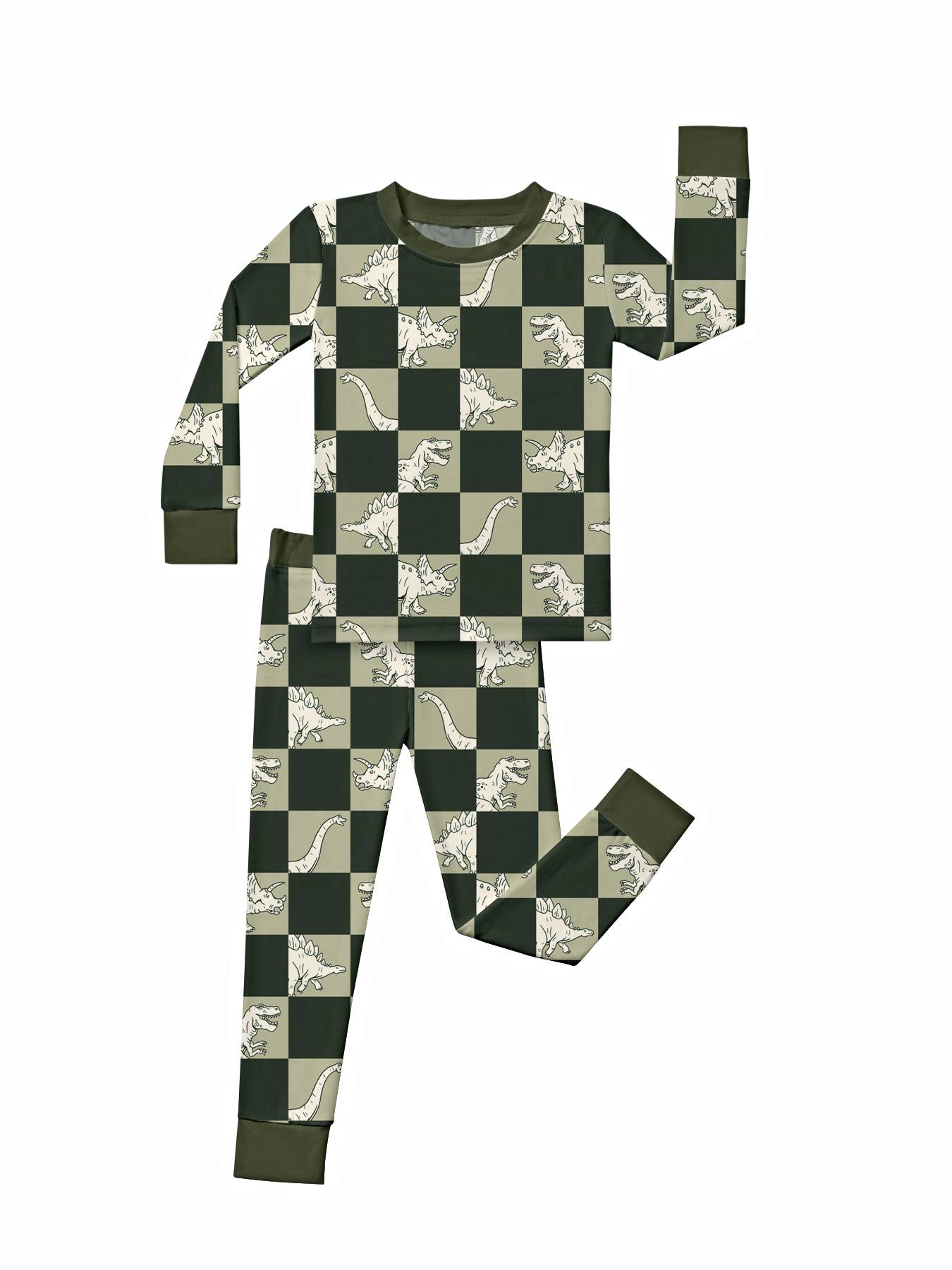 Kid Dinosaur Checkered Bamboo Set ( 2-6Y )