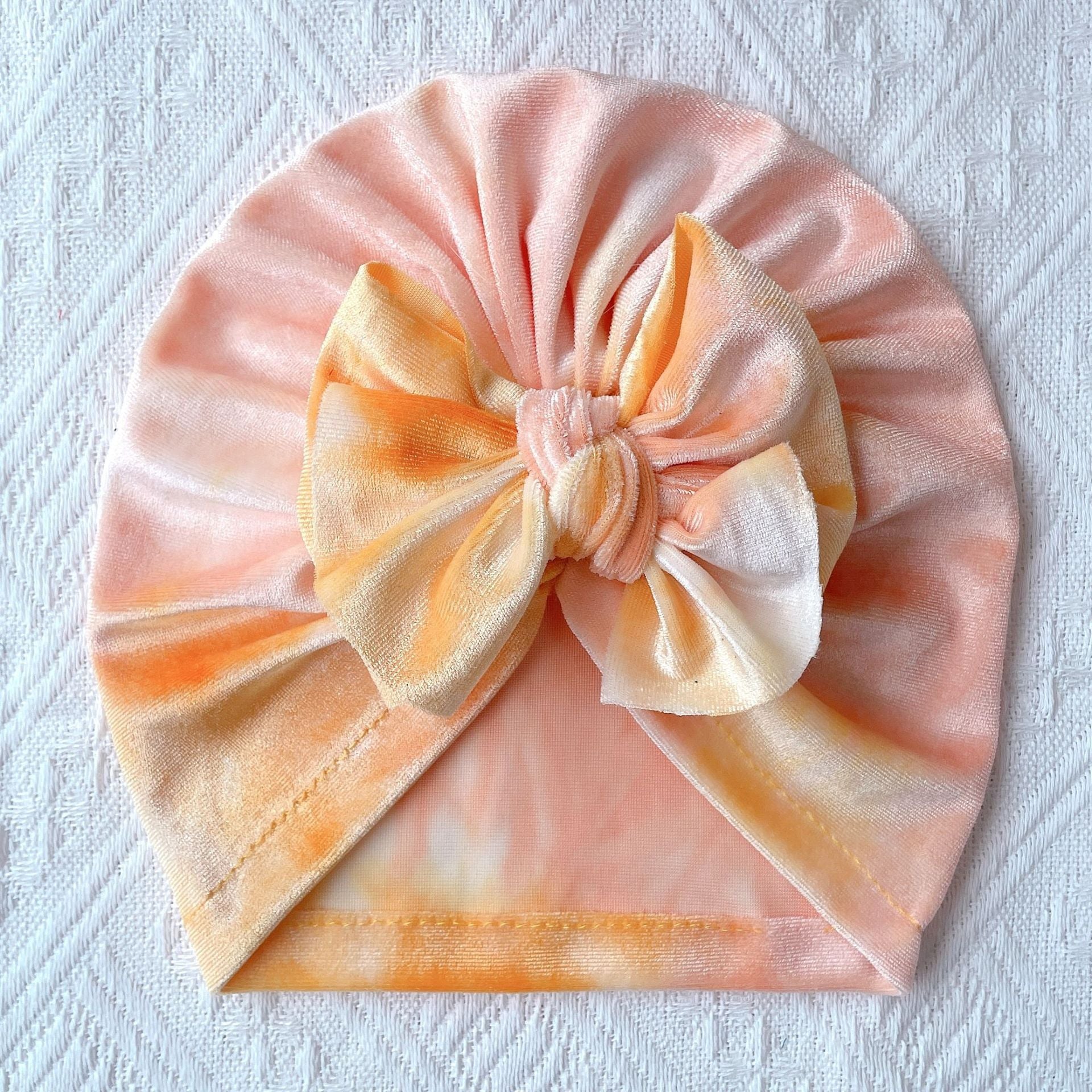 Baby Golden Velvet Lie Dyed Bow Hat
